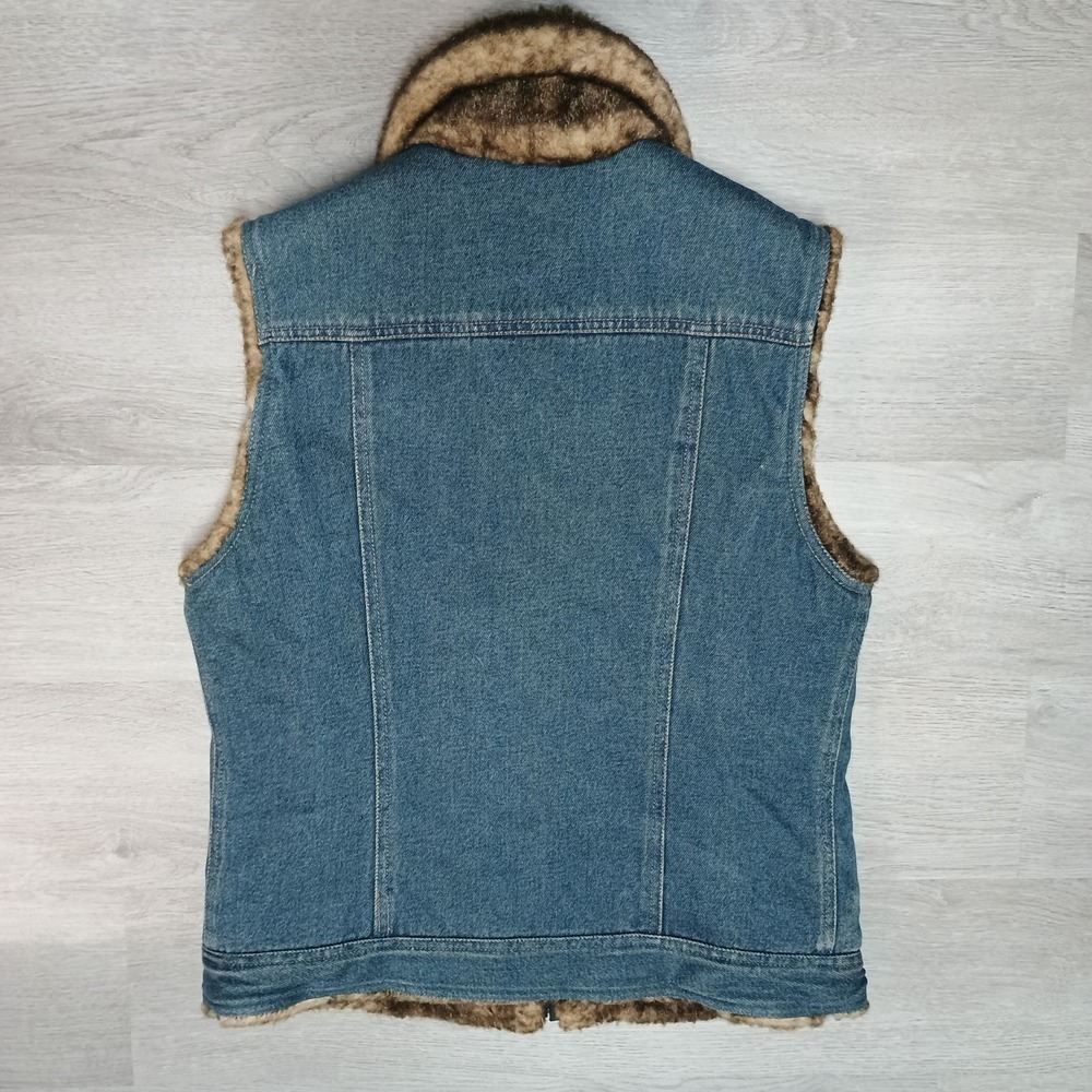 Vintage Y2K Reversible Esprit Fur Lined Denim Jean Vest Women's Size Small - Picture 7 of 7